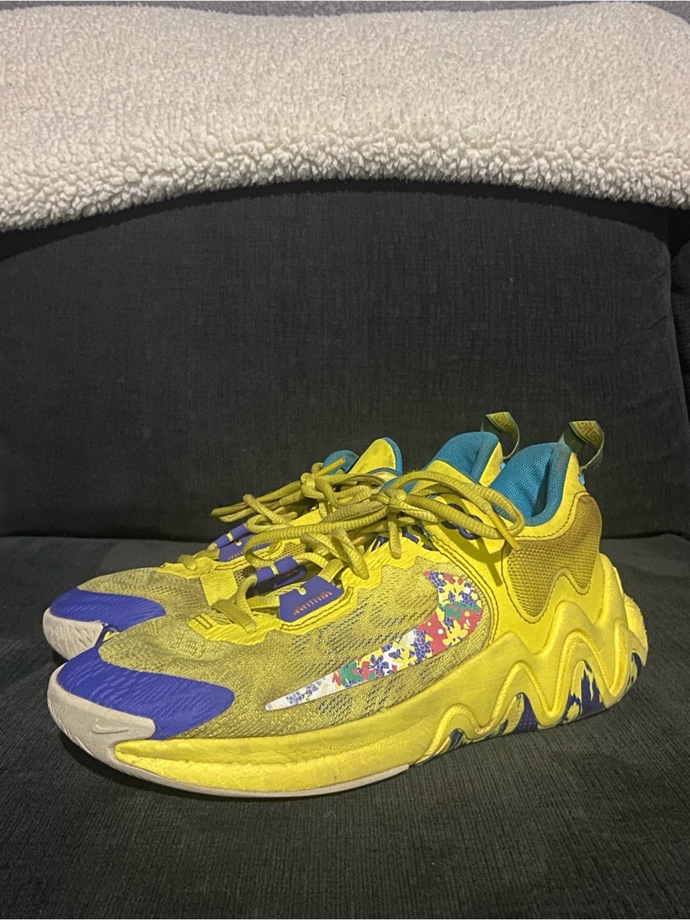 Kids Nike Yellow Multicolor Athletic Sneakers